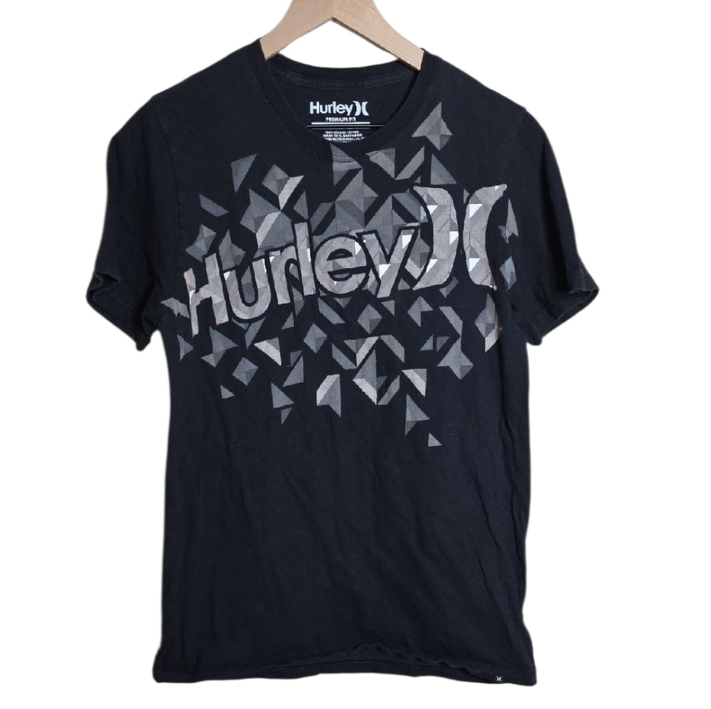 Hurley Men's Premium Fit Graphic Tee Black Grey Shattered Glass Logo Size Small